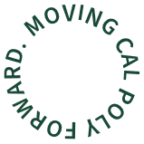 Green circular text logo reading 'Moving Cal Poly Forward