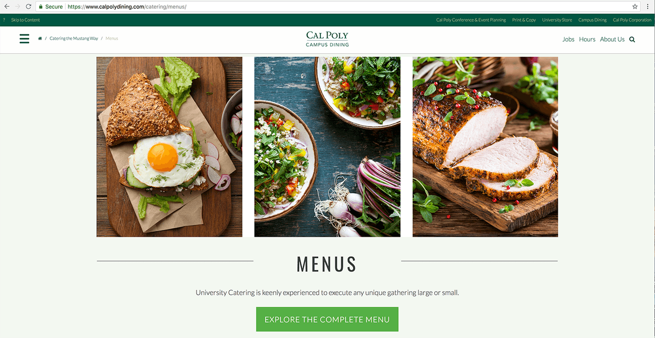 Cal Poly University Catering Online menu