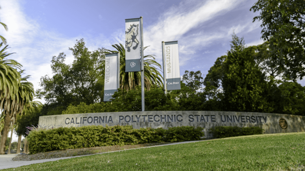 California Polytechnic State University entrance sign on the Cal Poly campus in San Luis Obispo.